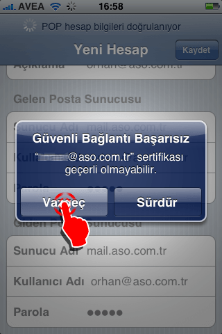 iphone email kurulumu