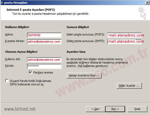 Outlook 2003 e-mail setup