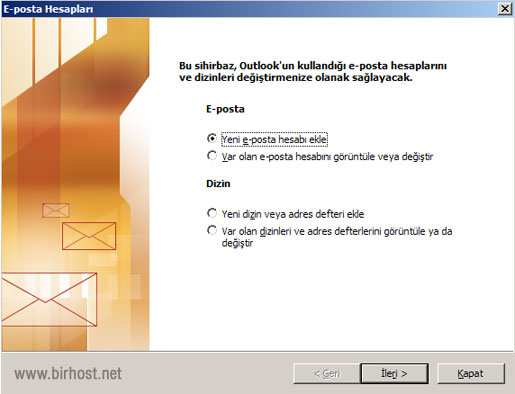 Outlook 2003 e-mail setup