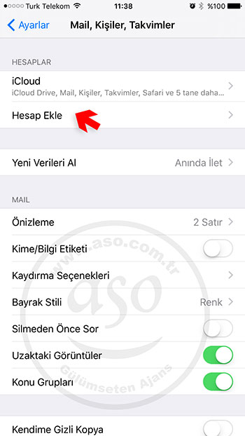 iphone mail kurulumu için ayar