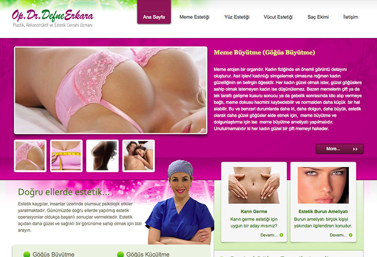Göğüs büyütme ve küçültme estetik cerrahı Op. Dr. Defne Erkara web sitesi tasarımı