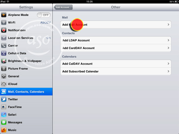 ipad email ayarları, ipad email setting, ipad email kurulumu, eposta 3