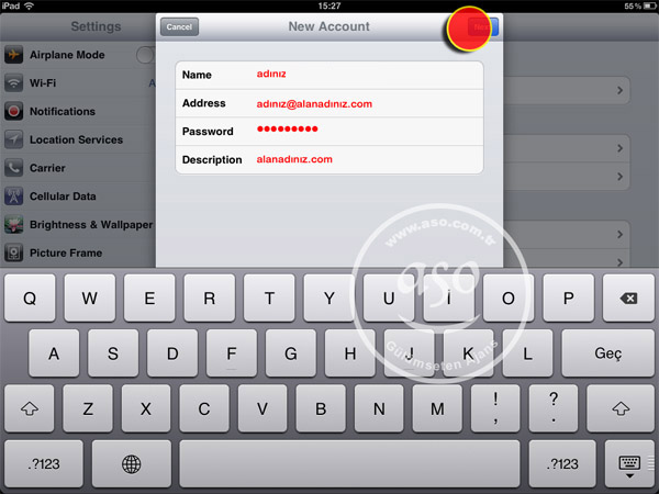 ipad email ayarları, ipad email setting, ipad email kurulumu, eposta