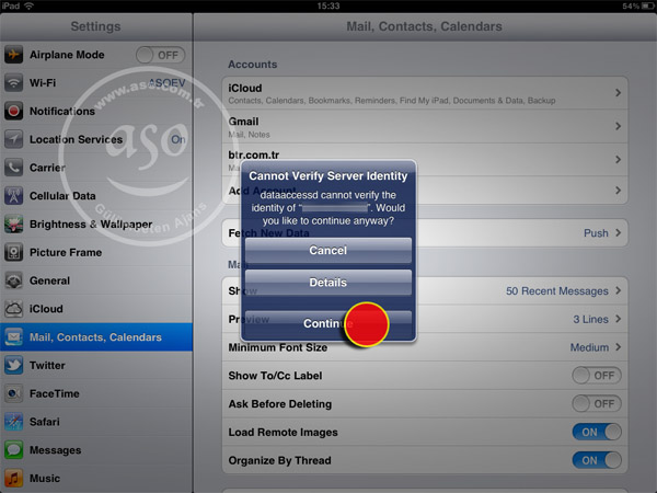 ipad email ayarları, ipad email setting, ipad email kurulumu, eposta 7