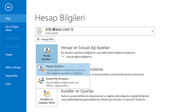Outlook 2013 e-mail setup