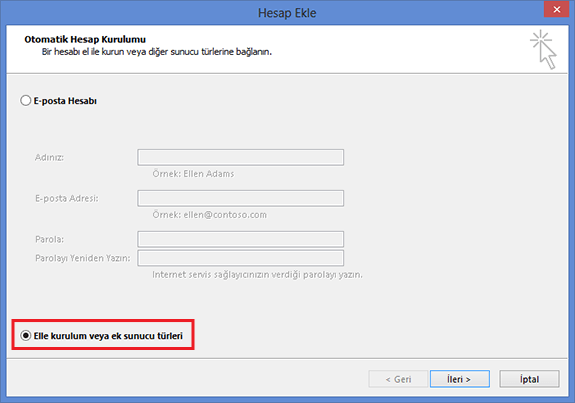 Outlook 2013 e-mail setup