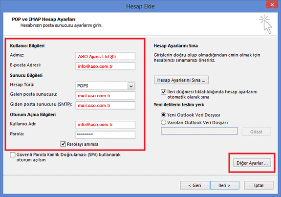 Outlook 2013 e-mail setup