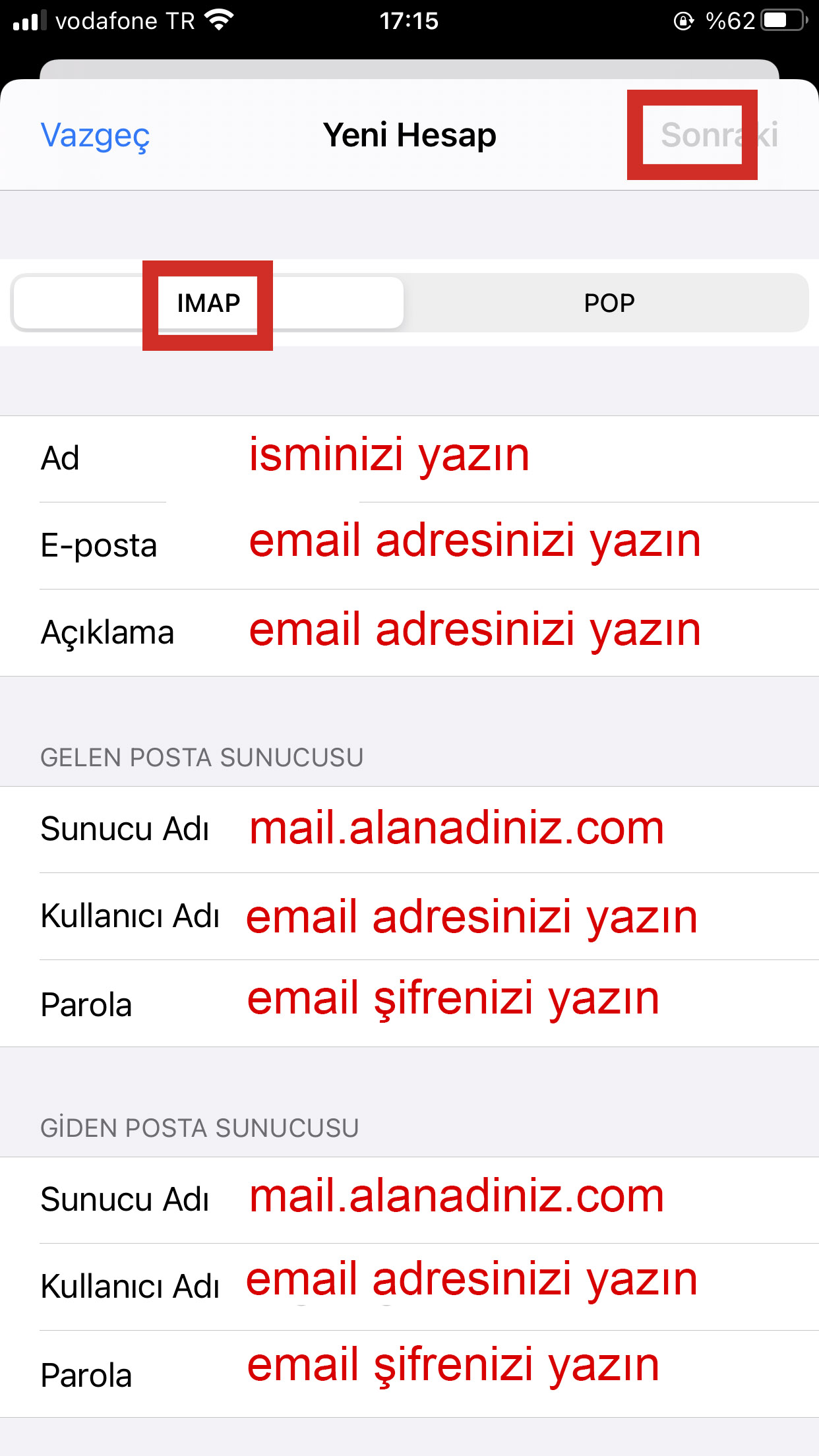 iphone email ayarları ios 14 eposta kurulum