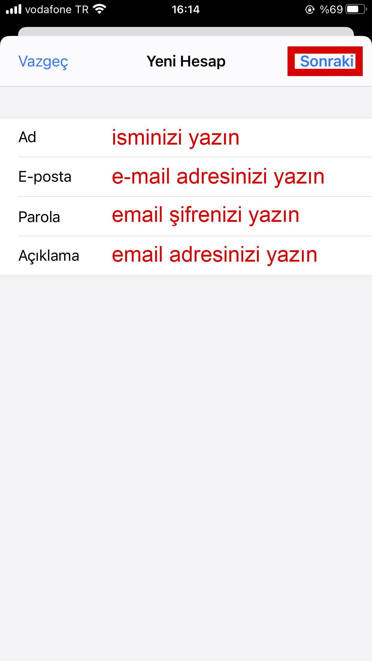 iphone email ayarları ios 14 eposta kurulum