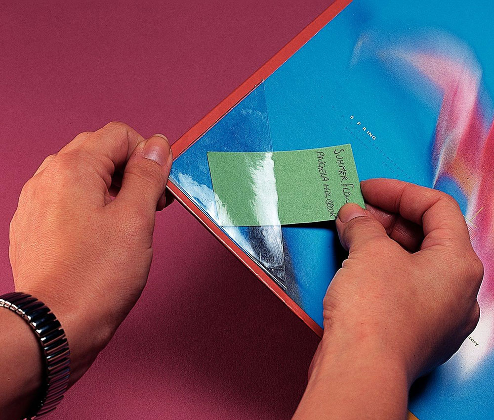 plastic corner triangle pvc pocket with plastic adhesive