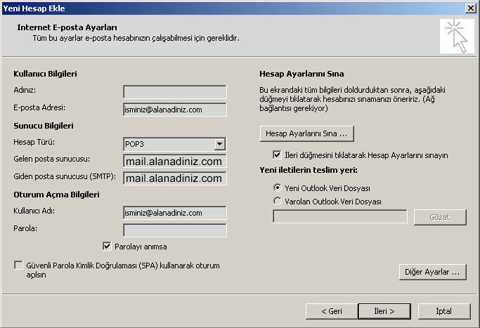 Outlook 2010 e-mail setup