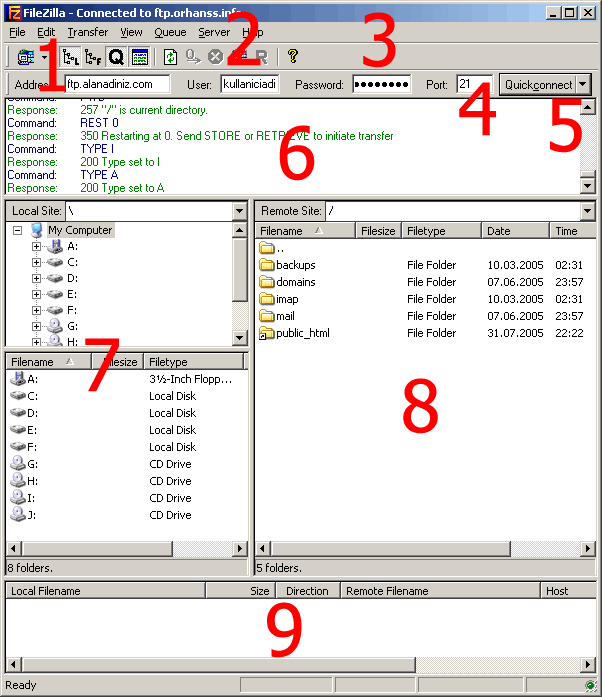 FileZilla FTP programı kullanımı ekran görüntüsü