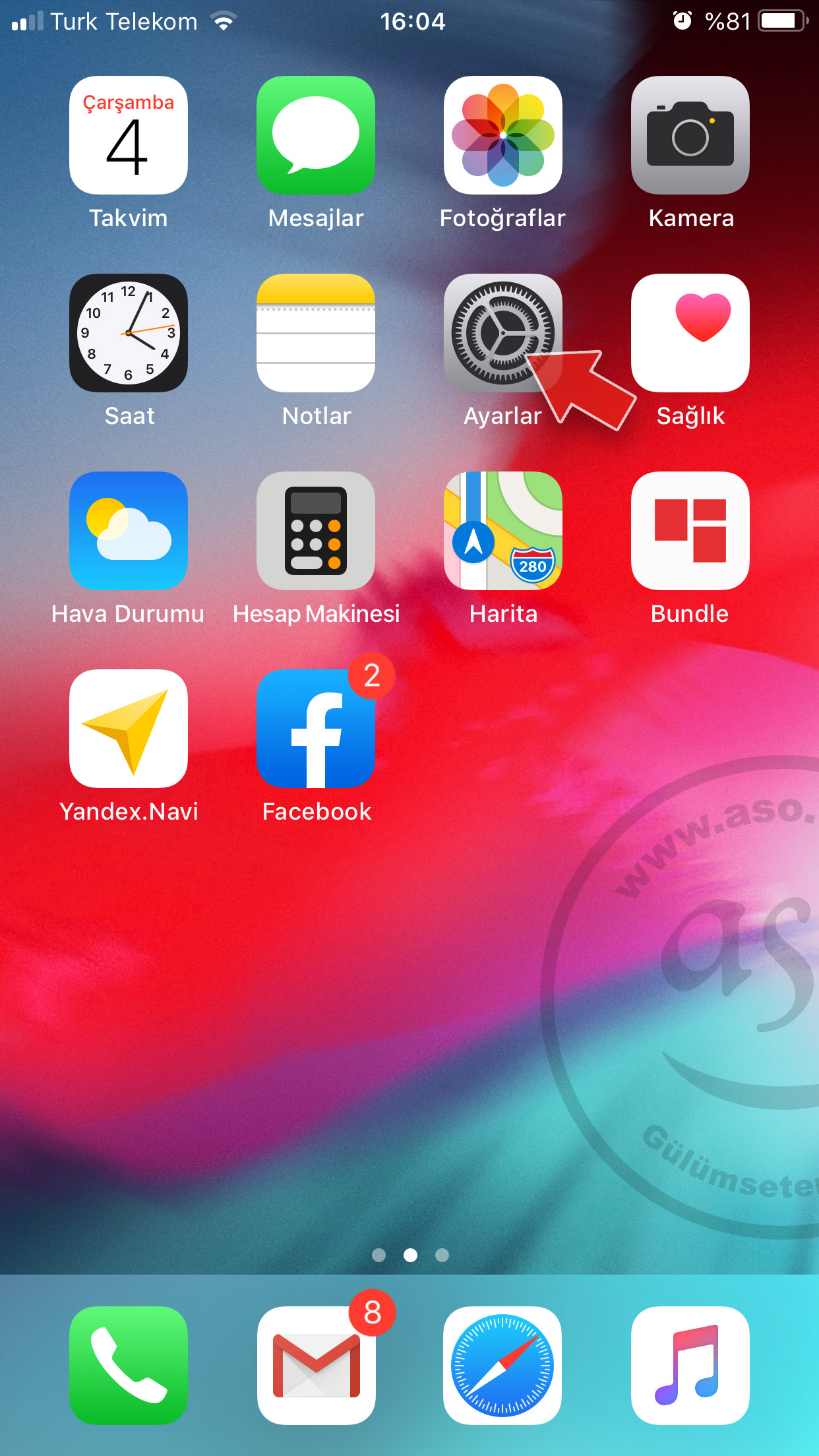 iPhone ana ekranında Ayarlar simgesi - iPhone Gmail kurulumu